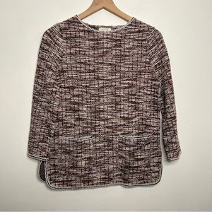 Max Studio Long Sleeve Tweed Pink Black Pullover Top Size XS